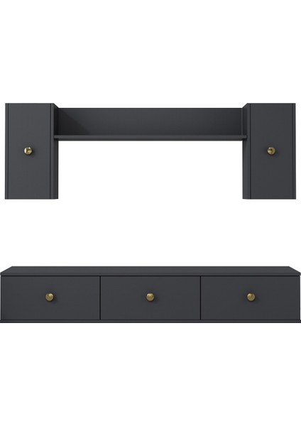 1334TV180-1DD Duvara Montaj Tv Sehpası, Tv Ünitesi Antrasit-Altın modelleri