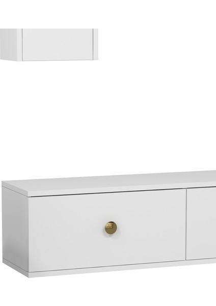 1334TV180-1DD Duvara Montaj Tv Sehpası, Tv Ünitesi Beyaz-Altın modelleri