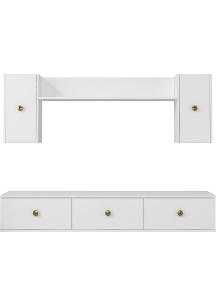 1334TV180-1DD Duvara Montaj Tv Sehpası, Tv Ünitesi Beyaz-Gümüş fiyatları