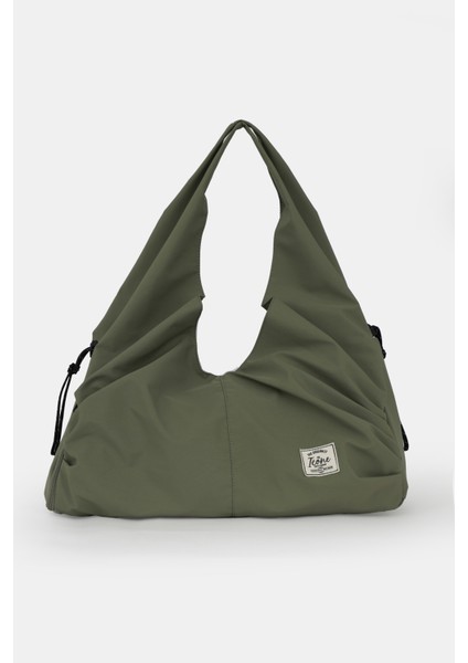 Icone Pliseli Fermuarlı Yoga Çantası, Fitness Çantası, Gym Heybe Görünümlü Pliseli Haki Spor Çantası