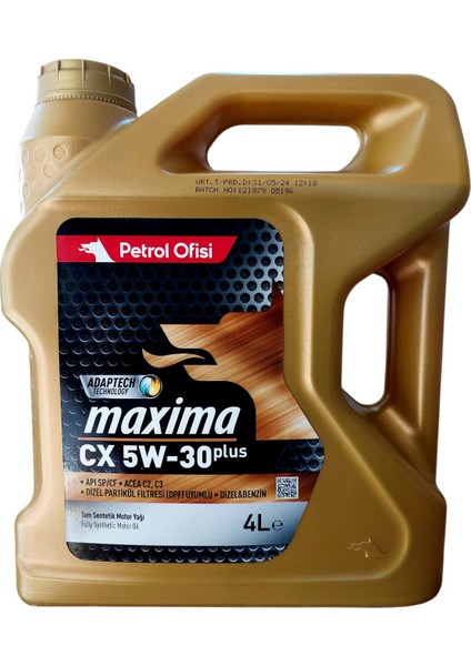 Maxima Cx 5W-30 Plus Tam Sentetik Motor Yağı 4 Lt (Dizel-Benzin) (Ü.t: 31.05.2024)
