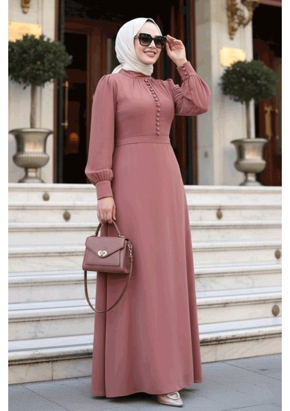 Düğme Detaylı Taba Tesettür Elbise 2703TB indirimleri