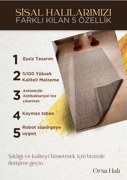 Fendy Kaymaz Taban Antre Hol Mutfak Balkon Bahçe ve Diğer Yaşam Alanları Için Jüt Sisal Halı