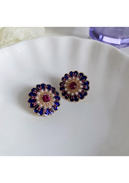 Gümüş Iğne Retro Mor Çiçekler ile Elmas Portre Püskül Küpe Süper Peri Nazik Küpe Hafif Lüks Kıdemli Küpe Kadın Duygusu (Yurt Dışından)