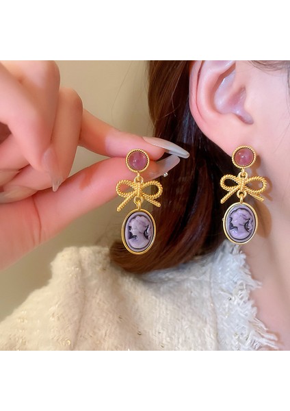 Gümüş Iğne Retro Mor Çiçekler ile Elmas Portre Püskül Küpe Süper Peri Nazik Küpe Hafif Lüks Kıdemli Küpe Kadın Duygusu (Yurt Dışından) fırsatları