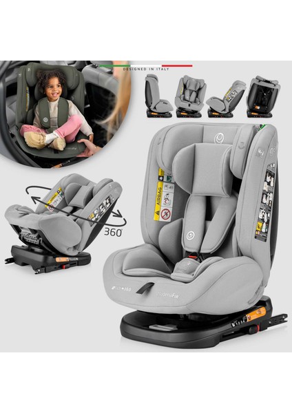 ModenaFix 2 360° Dönen I-Size Oto Koltuğu İsoFix 40-150 CM 0-36 KG Gri
