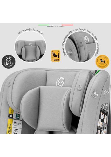 ModenaFix 2 360° Dönen I-Size Oto Koltuğu İsoFix 40-150 CM 0-36 KG Gri fırsatları