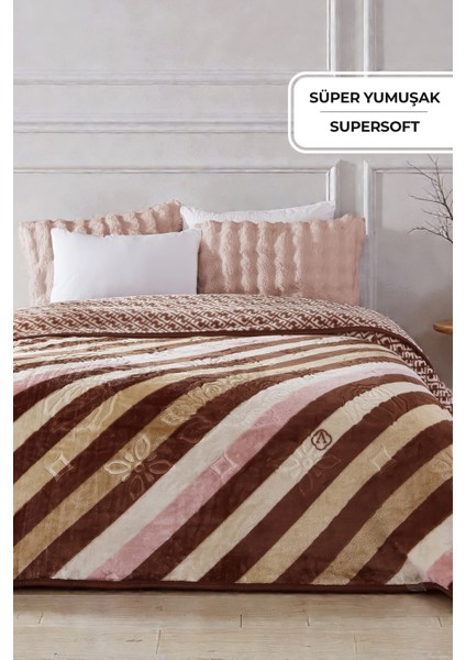 Lora 3 kg Embos Baskılı Battaniye Çift Kişilik Kalın Yumuşak 220X240 cm Kahve Bej