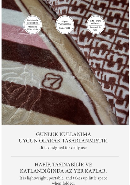 Lora 3 kg Embos Baskılı Battaniye Çift Kişilik Kalın Yumuşak 220X240 cm Kahve Bej modelleri