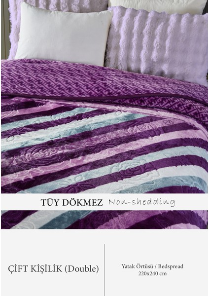 Lora 3 kg Embos Baskılı Battaniye Çift Kişilik Kalın Yumuşak 220X240 cm Lila Mor fiyatları