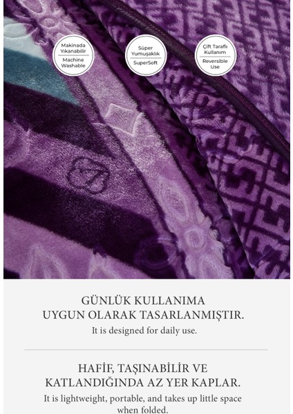 Lora 3 kg Embos Baskılı Battaniye Çift Kişilik Kalın Yumuşak 220X240 cm Lila Mor modelleri
