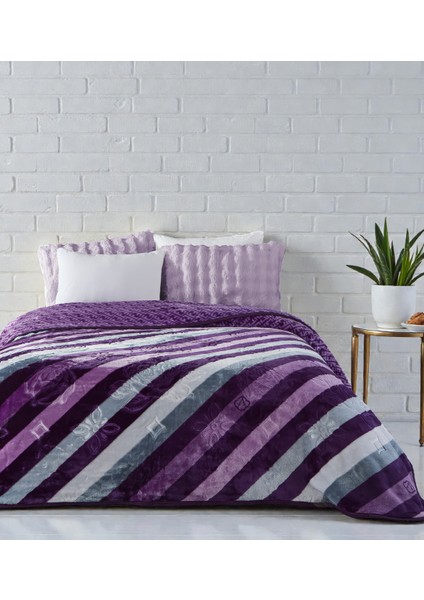 Lora 3 kg Embos Baskılı Battaniye Çift Kişilik Kalın Yumuşak 220X240 cm Lila Mor fırsatları