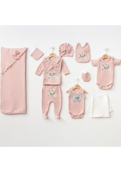 isim Baskılı bebe takım %100 Pamuk, Kız Bebek Yenidoğan Hastahane Çıkış, Zıbın Seti 10 Lu Set