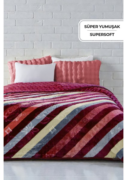Lora 3 kg Embos Baskılı Battaniye Çift Kişilik Kalın Yumuşak 220X240 cm Bordo Kırmızı