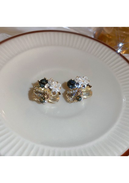 Gümüş Iğne Moda Pembe Tatlı Çiçekler ile Elmas Kristal Püskül Küpe Kadın Mizaç Küpe Küçük Taze Küpe (Yurt Dışından)