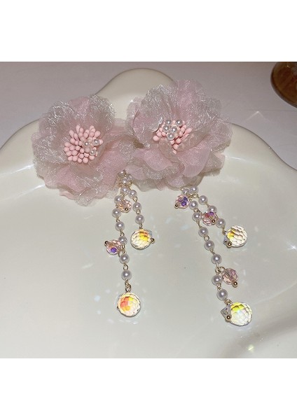 Gümüş Iğne Moda Pembe Tatlı Çiçekler ile Elmas Kristal Püskül Küpe Kadın Mizaç Küpe Küçük Taze Küpe (Yurt Dışından)