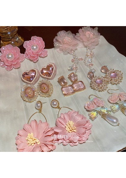 Gümüş Iğne Moda Pembe Tatlı Çiçekler ile Elmas Kristal Püskül Küpe Kadın Mizaç Küpe Küçük Taze Küpe (Yurt Dışından) modelleri
