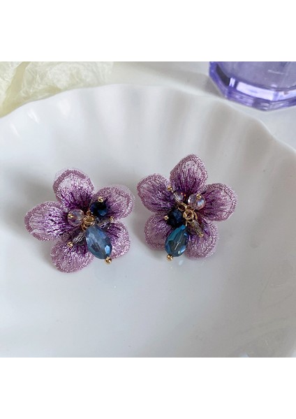 Gümüş Iğne Retro Mor Çiçekler ile Elmas Portre Püskül Küpe Süper Peri Nazik Küpe Hafif Lüks Kıdemli Küpe Kadın Duygusu (Yurt Dışından)