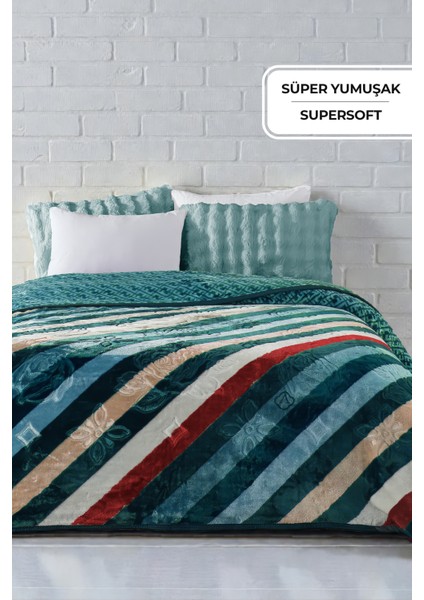 Lora 3 kg Embos Baskılı Battaniye Çift Kişilik Kalın Yumuşak 220X240 cm Turkuaz Mavi