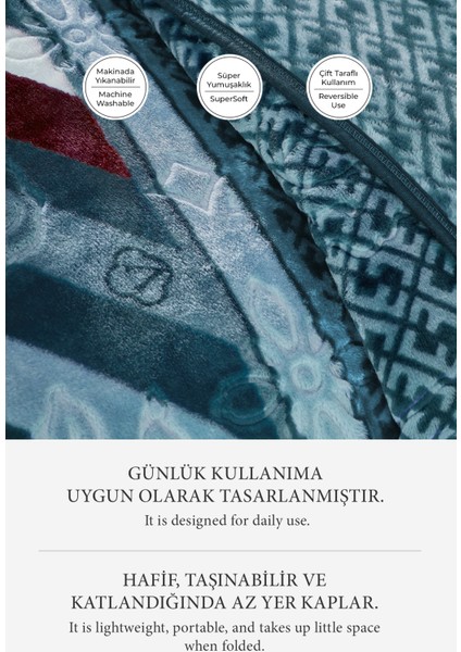 Lora 3 kg Embos Baskılı Battaniye Çift Kişilik Kalın Yumuşak 220X240 cm Turkuaz Mavi modelleri