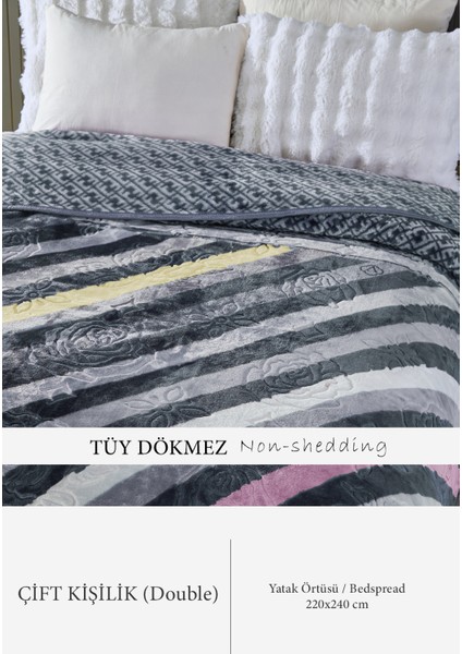 Lora 3 kg Embos Baskılı Battaniye Çift Kişilik Kalın Yumuşak 220X240 cm Gri fiyatları