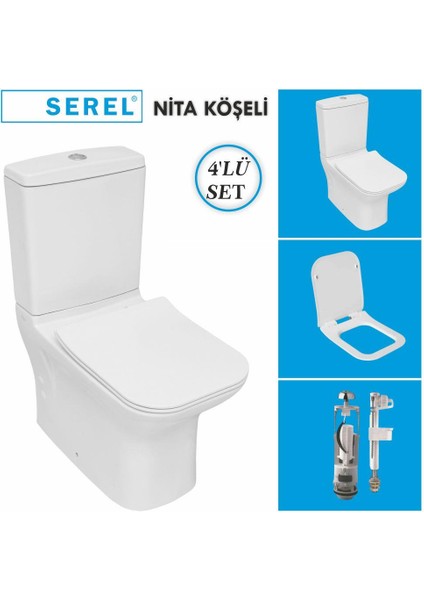 Nita Köşeli Duvara Sıfır Klozet + Rezervuar + Iç Takım + Zenith Slim Yavaş Kapanan Kapak 4'lü Set