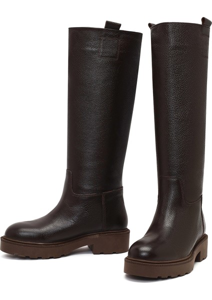 Kadın Kahverengi Kalın Tabanlı Deri Çizme 25WFD1893FT modelleri