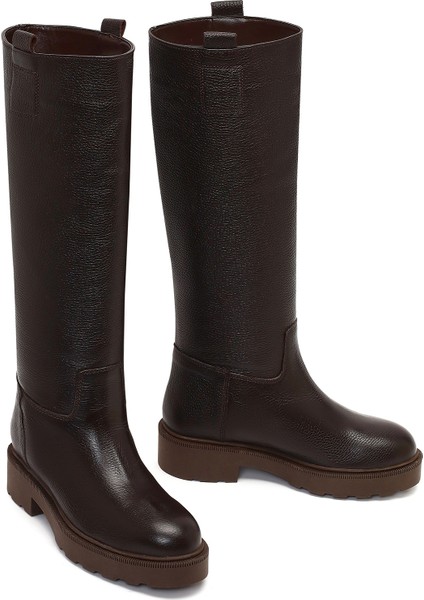 Kadın Kahverengi Kalın Tabanlı Deri Çizme 25WFD1893FT