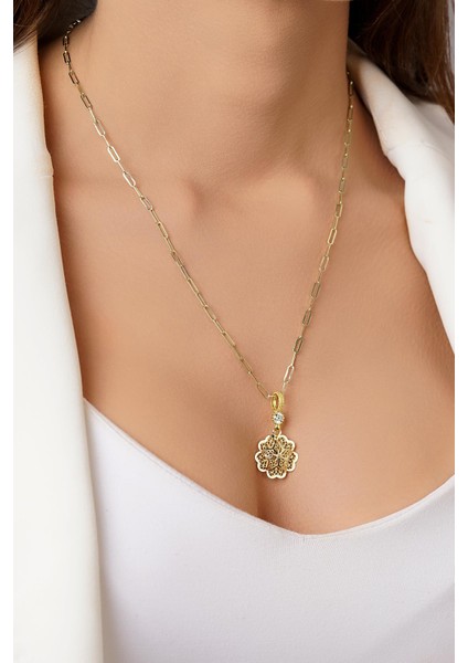 14 Ayar Altın Ataç Zincirde Gül Motifli Telkari Kolye fiyatları