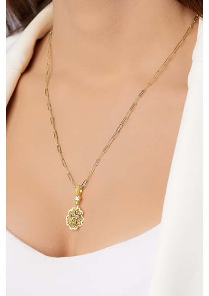 14 Ayar Altın Ataç Zincirde Gül Motifli Telkari Kolye indirimleri