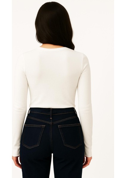 Yumuşak Modal Dokulu Pamuk Dokuma Uzun Kol Parmak Geçmeli Bisiklet Yaka Body – Esnek Basic T-Shirt modelleri