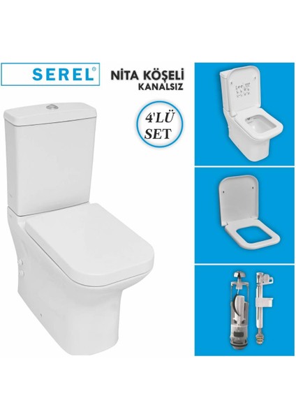 Nita Köşeli Kanalsız Duvara Sıfır Klozet + Rezervuar + Iç Takım + Zeta Yavaş Kapanan Kapak 4'lü Set