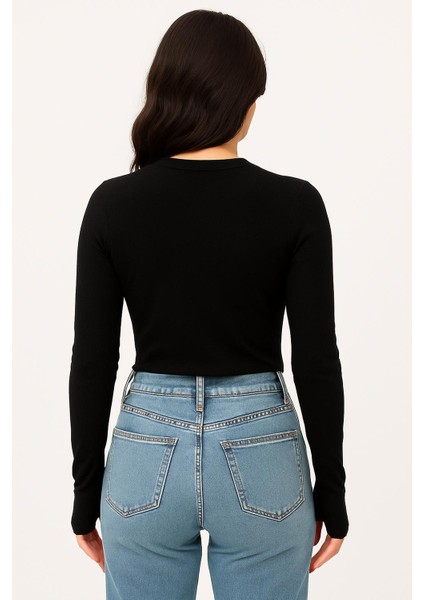 Yumuşak Modal Dokulu Pamuk Dokuma Uzun Kol Parmak Geçmeli Bisiklet Yaka Body – Esnek Basic T-Shirt fiyatları