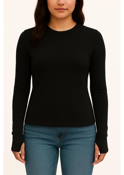 Yumuşak Modal Dokulu Pamuk Dokuma Uzun Kol Parmak Geçmeli Bisiklet Yaka Body – Esnek Basic T-Shirt modelleri