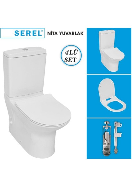 Nita Yuvarlak Duvara Sıfır Klozet + Rezervuar + Iç Takım + Blaze Slim Yavaş Kapanan Kapak 4'lü Set