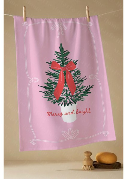 Yılbaşı & Christmas Desenli Tek Taraf Baskılı Mutfak Havlusu Kurulama Bezi 60X40 cm