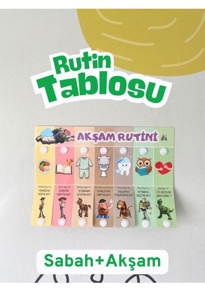 Sabah ve Akşam Sorumluluk Rutin Tablosu (Cırt Cırtlı) (Oyuncak Hikayesi Temalı)