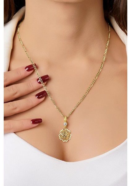 14 Ayar Altın Figaro Zincirde Gül Motifli Telkari Kolye indirimleri