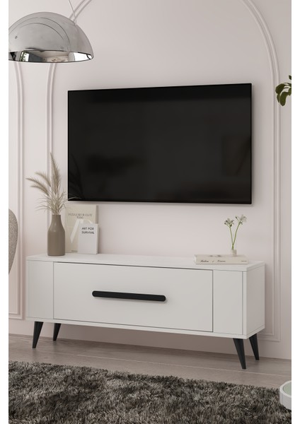 TV1336DD RETRO-128 Tv Sehpası Beyaz-Siyah