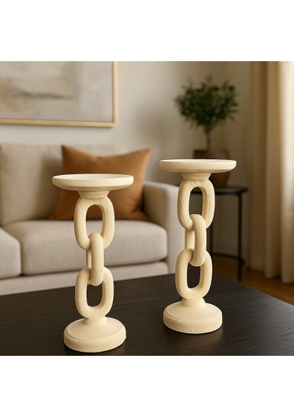 Dekoratif 2'li Zincir Şamdan - Traverten Renk modelleri