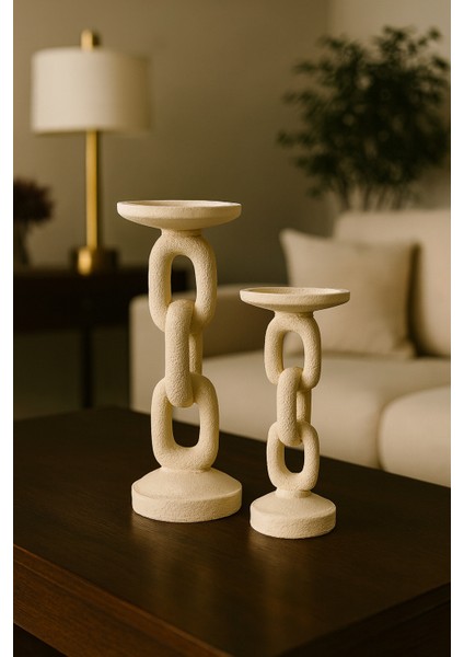 Dekoratif 2'li Zincir Şamdan - Traverten Renk fırsatları