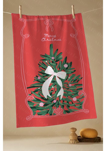 Yılbaşı & Christmas Desenli Tek Taraf Baskılı Mutfak Havlusu Kurulama Bezi 60X40 cm