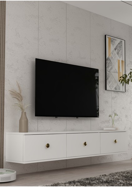 1335TV180-1DD Duvara Montaj Tv Sehpası, Beyaz-Altın