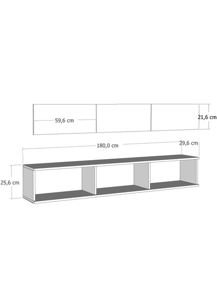 1335TV180-1DD Duvara Montaj Tv Sehpası, Beyaz-Altın