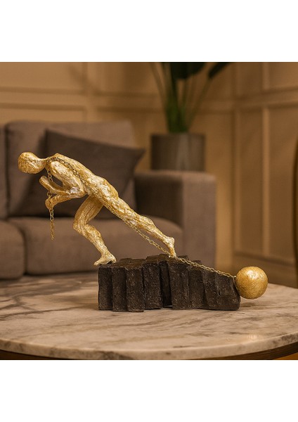 Dekoratif Dünya Çeken Insan Biblo - Gold