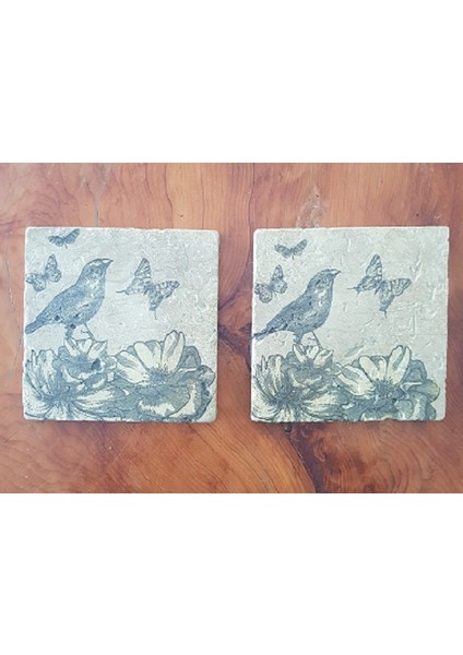 2'li El Yapımı Dekupaj Tekniği | Doğal Eskitme Traverten Taş Sanatı | 15X15 cm Büyük Boy Rustik Duvar Seramiği, Bardak Altlığı, Nihale ve Şık Hediye Seti modelleri