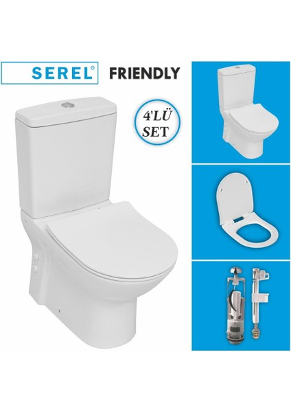 Friendly Duvara Sıfır Klozet + Rezervuar + Iç Takım + Blaze Slim Yavaş Kapanan Kapak 4'lü Set