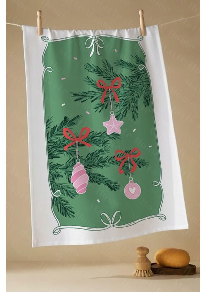 Yılbaşı & Christmas Desenli Tek Taraf Baskılı Mutfak Havlusu Kurulama Bezi 60X40 cm
