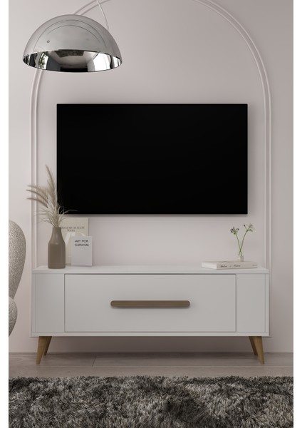 TV1336DD RETRO-128 Tv Sehpası Beyaz-Safirmeşe