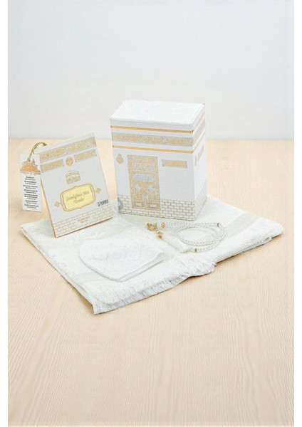 Kabe Desenli Özel Kutulu Isimli Yasin Kitabı Seccade Tesbih Mevlüt Seti Beyaz